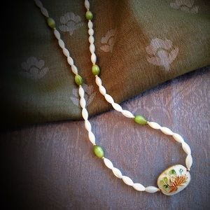 MOP Glass, Cat's Eye, & Champleve' Beaded necklace